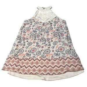 Altr'd State‎ Boho medium layered sleevless tank floral lace crochet top dress